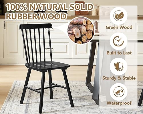 Miniatura 5 de PrimeZone Windsor - Juego de 4 sillas de comedor de madera maciza de goma con respaldo de husillo, silla de comedor lateral moderna de mediados de