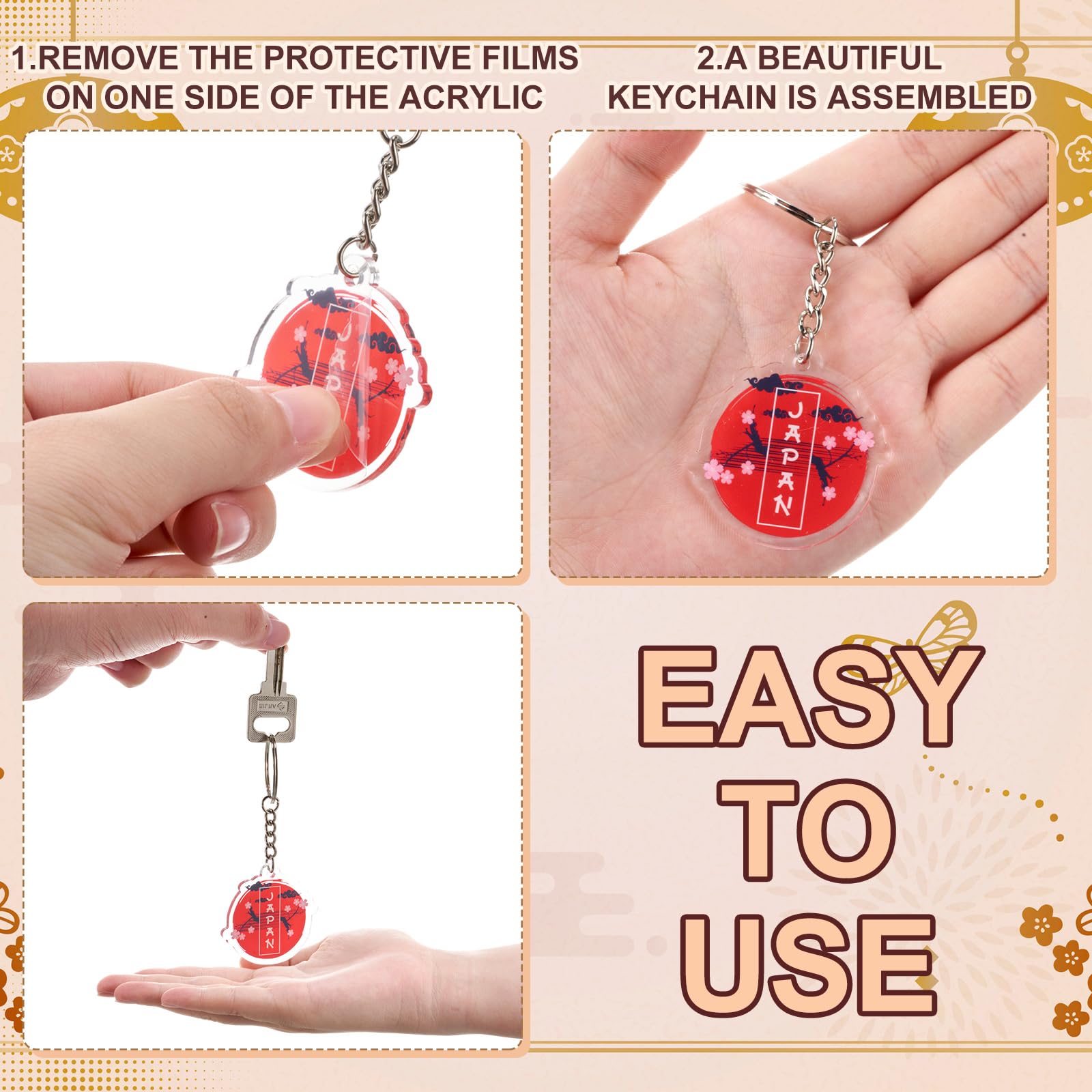 Misdary 24 Pcs Japanese Acrylic Keychains Japanese Souvenirs Travel Gift Sushi Lucky Keychain for Traveler Birthday Christmas Bachelorette Party Favors