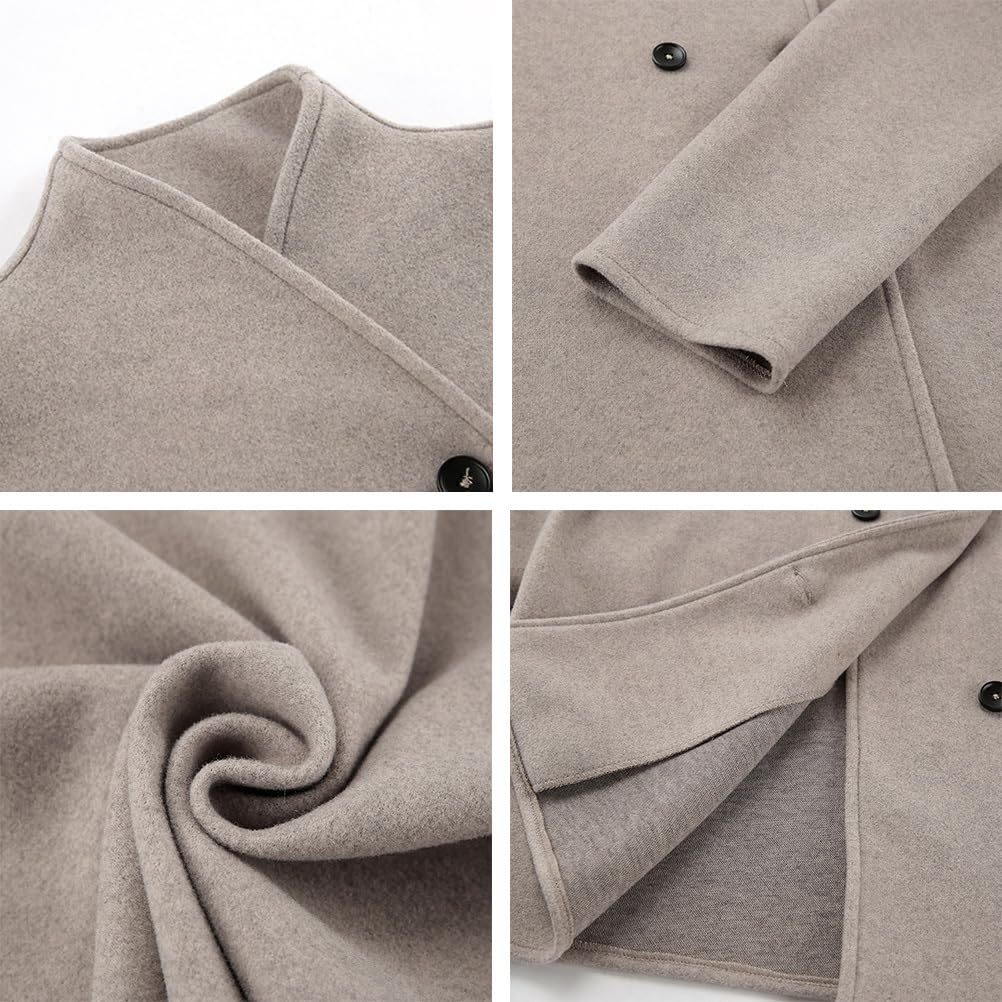 Cappotto Donna Invernale Giacca in Lana Giacche Corte Oversize Maniche Lunghe Colletto Rialzato con Doppio Pulsante Cappotti con Tasche Trench-Coat