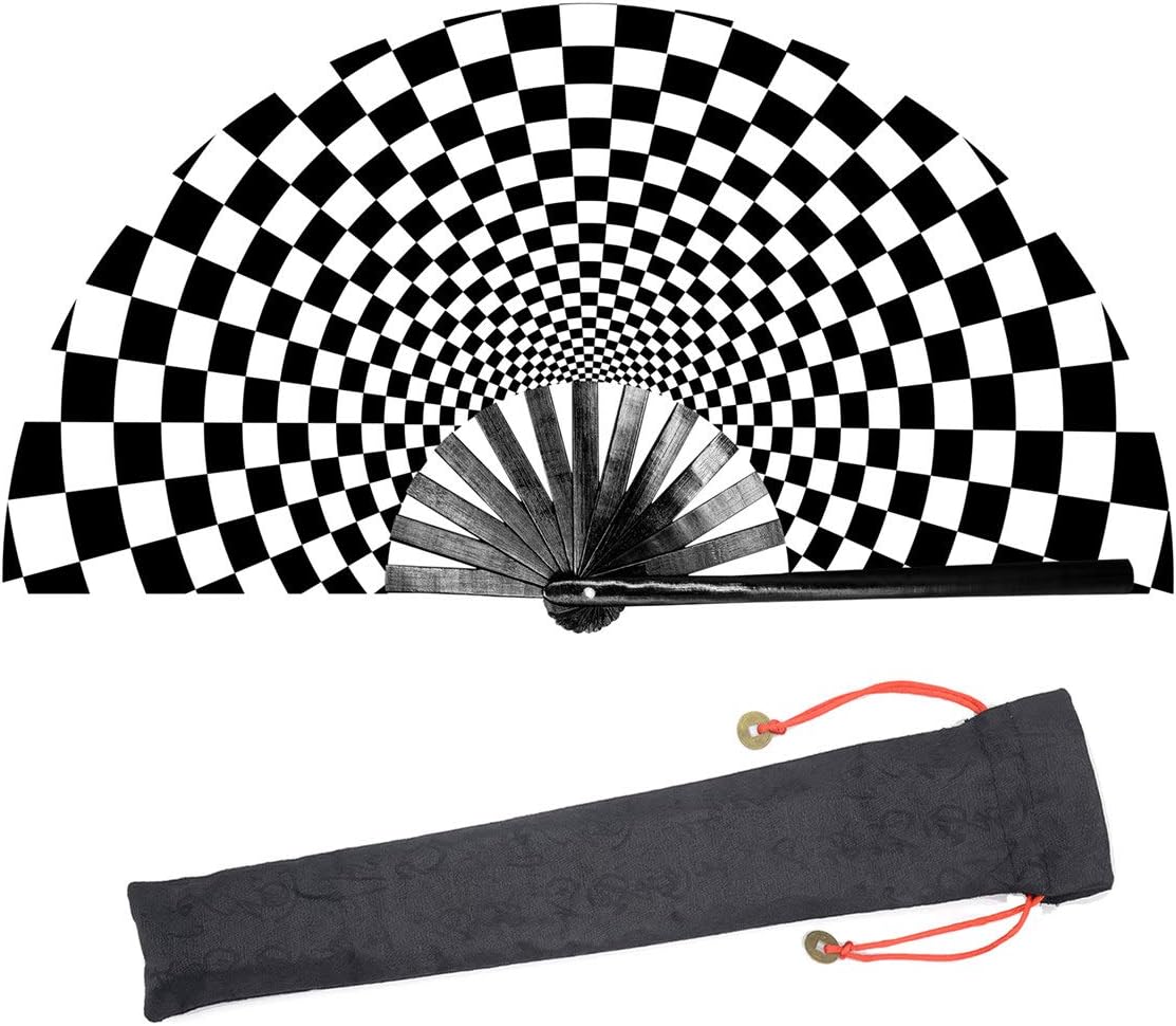 Large Rave Folding Hand Fan （Black & White）