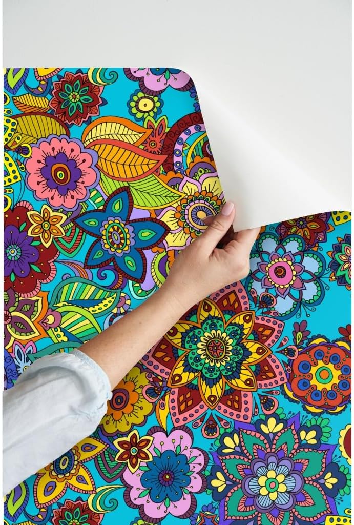 Peel & Stick Wallpaper Swatch - Mandala Love 1960S Retro Psychedelic Flowers Funky 1970S Custom Removable Wallpaper by Spoonflower