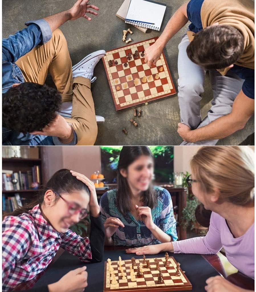OLOTU Portable Chess Magnetic Wooden Chess Set Folding Magnetic Large Board Games Pieces Interior Storage Portable Travel Board Game Set Funny