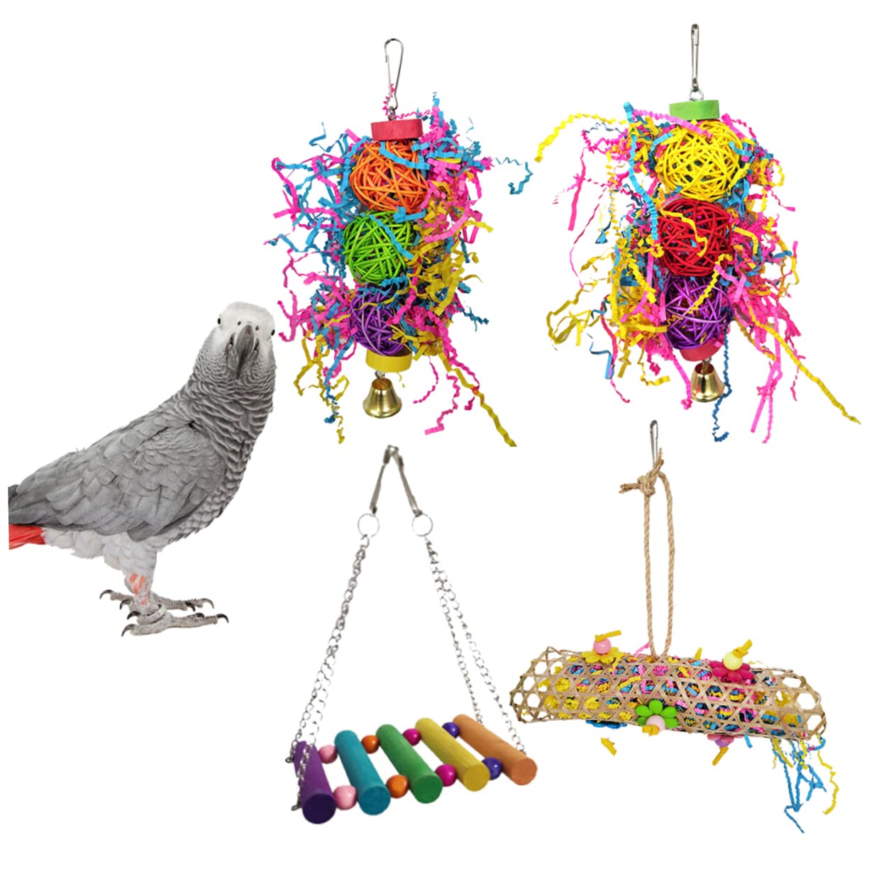 Yardwe Lot de 2 Jouets Suspendus pour Oiseaux Balançoire pour Perroquet Jouet à Mâcher pour Calopsittes Et Petits Oiseaux 4 Pièces