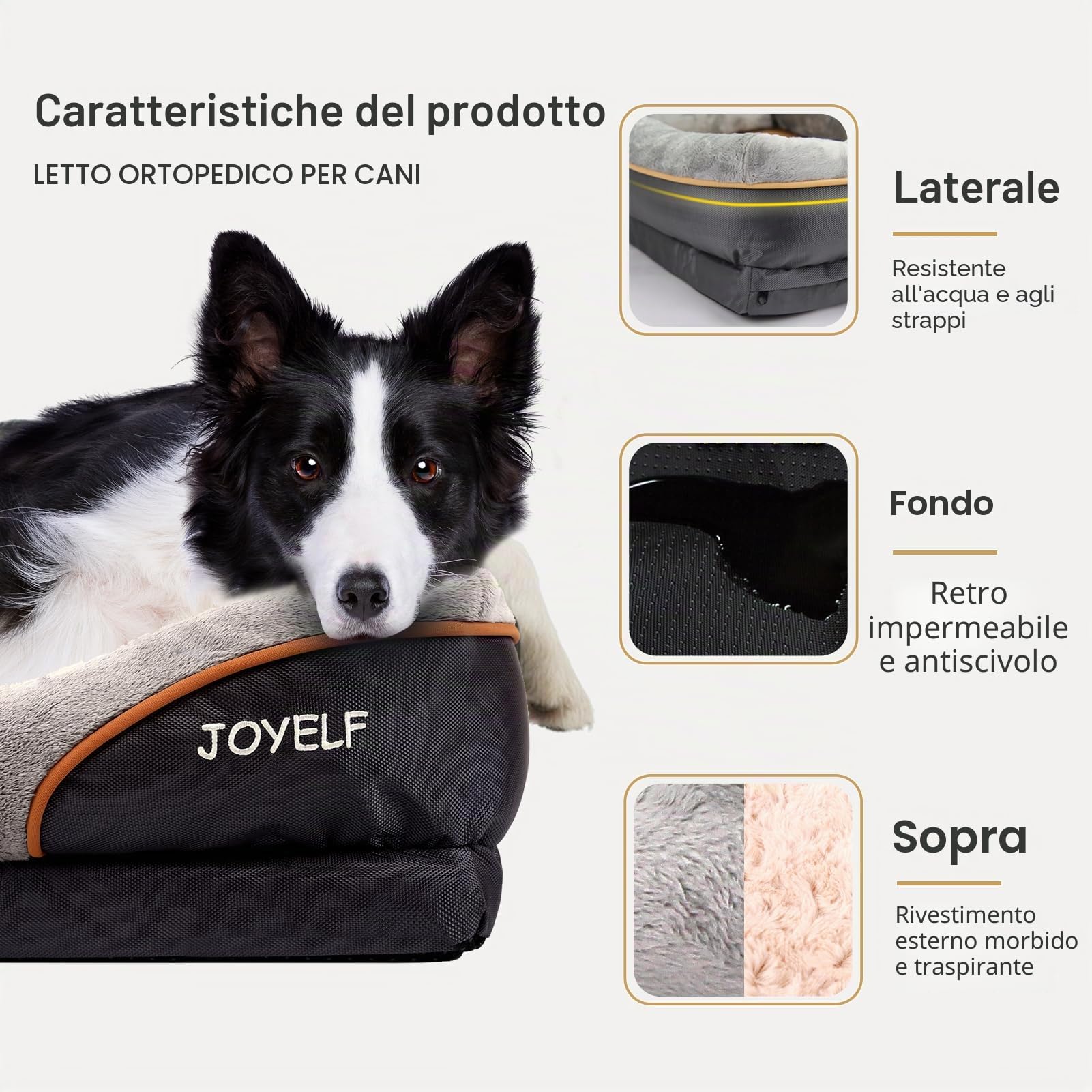 Memory Foam Cuccia Ortopedica per Cani con Copertura Rimovibile e Lavabile JOYELF
