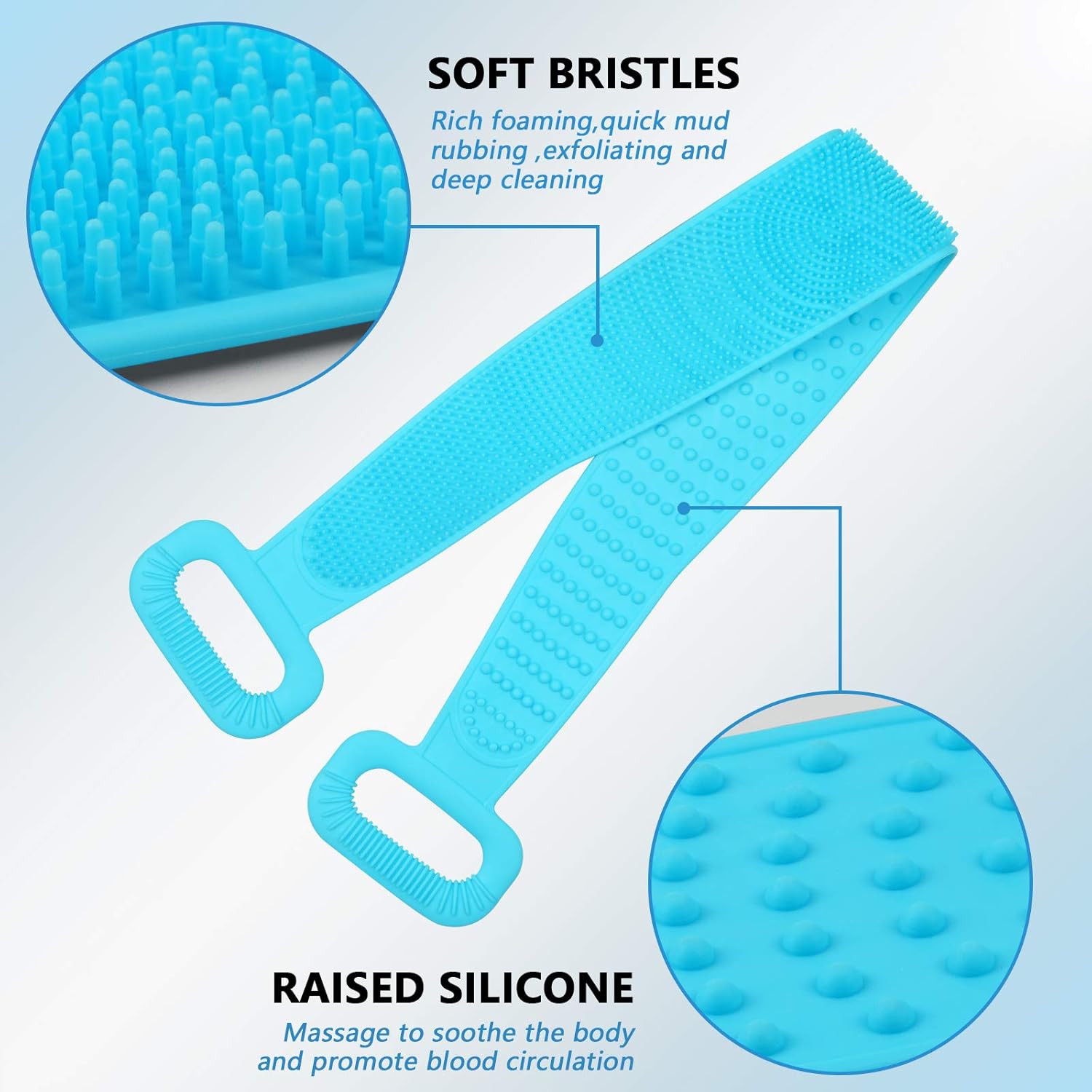 Shiny Flower Silicone Back Scrubber for Shower, Stretchable Large Size 35.4 Body Brush, Exfoliating Scrubber, Easy to Clean Exfoliate, Cleaner Massage, Shower (1Set, blue) : Beauty & Personal Care