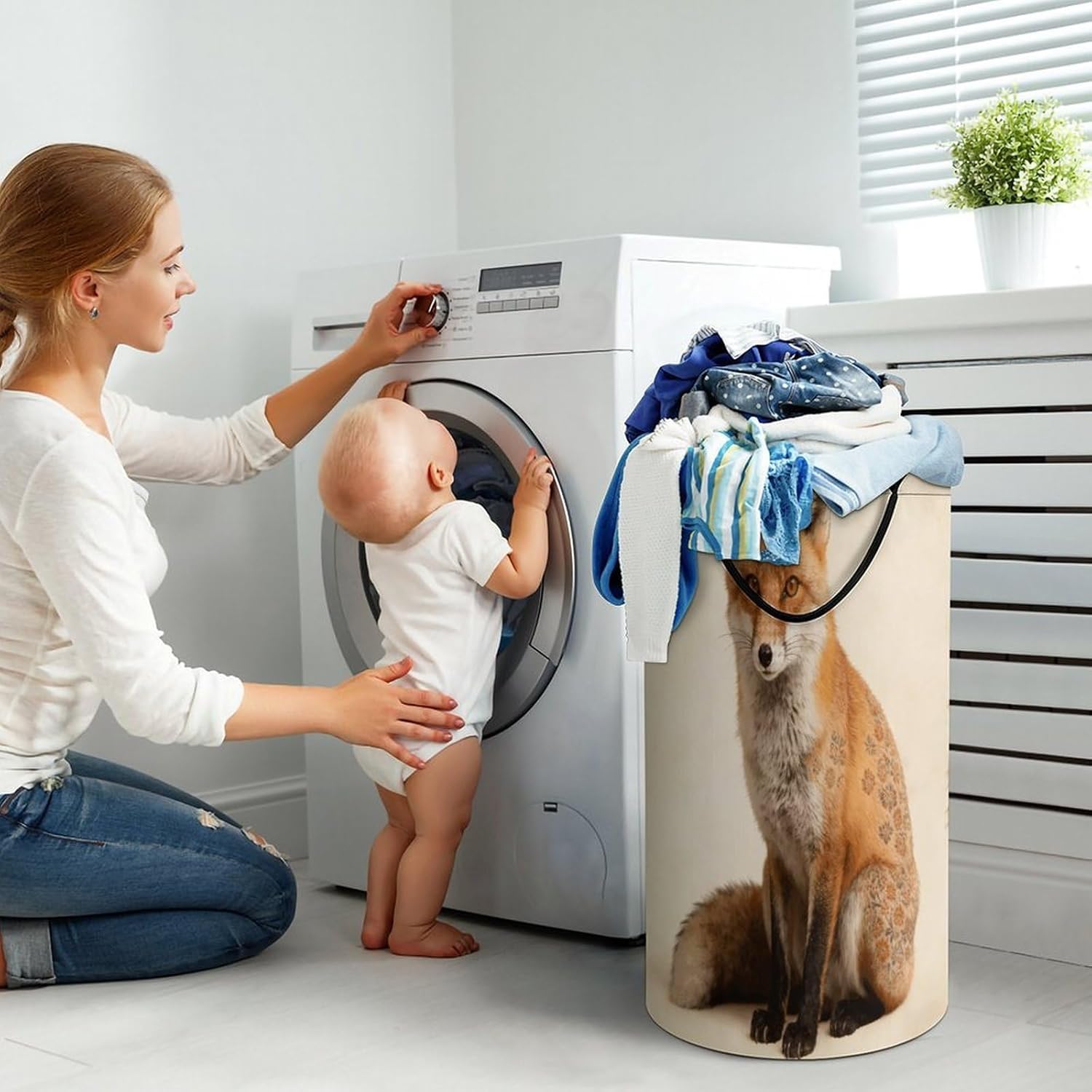 Fox Print Laundry Hamper Portable Lightweight Clothes Hampers Fashion Dirty Laundry Storage Basket Large Capacity Foldable Clothes Baskets for Bathroom Bedroom