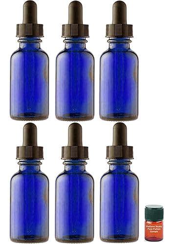 Miniatura 7 de Paquete de 6 botellas vacías de vidrio de cobalto cosmético de 2 onzas con una muestra de fragancia Perfume Studio de 0.1 fl oz (botellas de cobalto