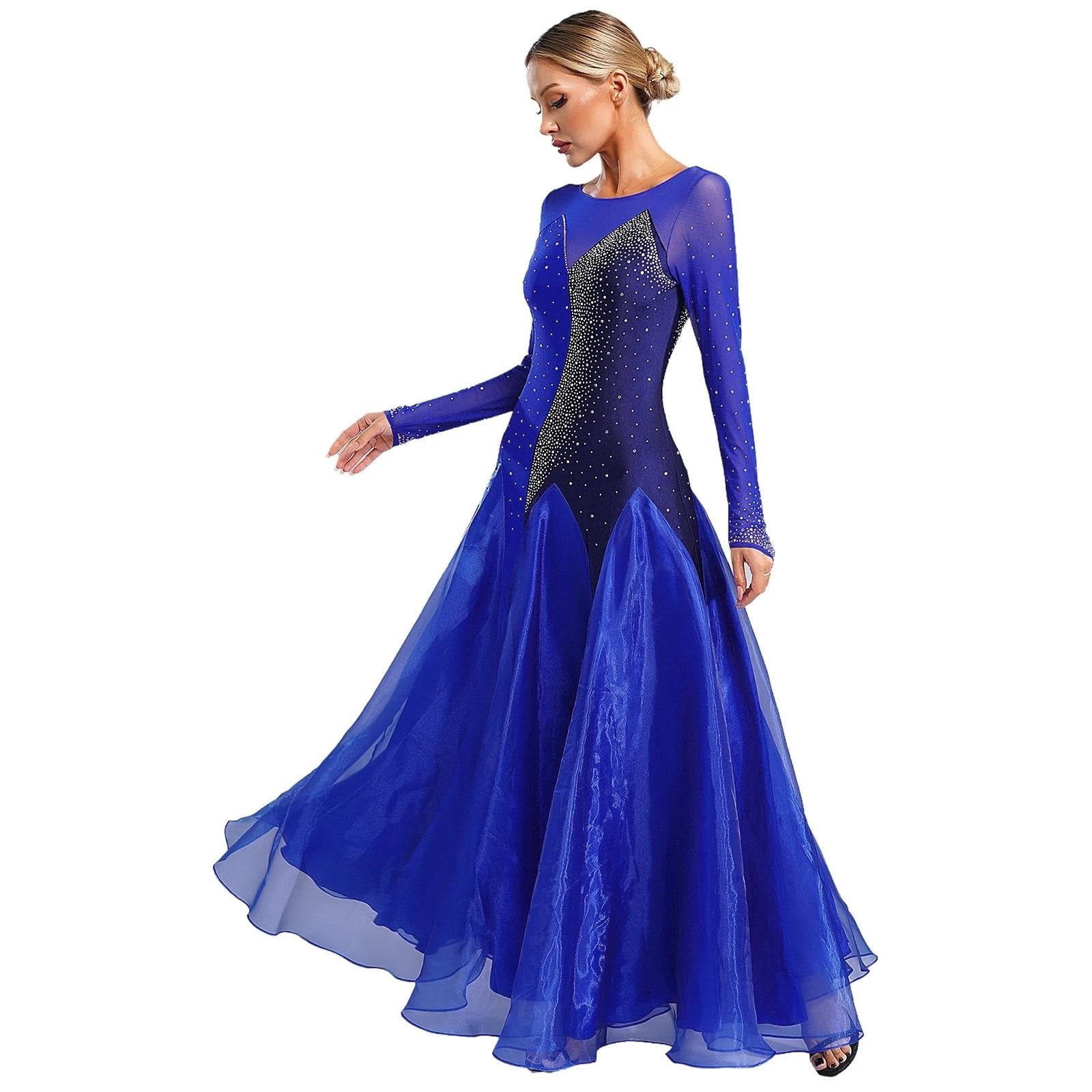 Ballkleider für Damen Frauen Ballsaal Tanzkleid Modern Dance Strass Kleider Ballsaal Walzer Wettbewerb Leistung Kostüm(Pink,M)