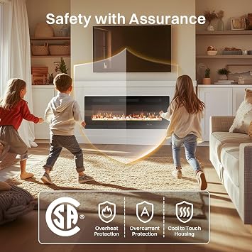 50 Electric Fireplace | Electric Fireplace Insert with Timer | Wall Fireplace Electric with Remote Control | Touch Screen | 10 Realistic Flame Colors | Log & Crystal Options | 700W / 1400W