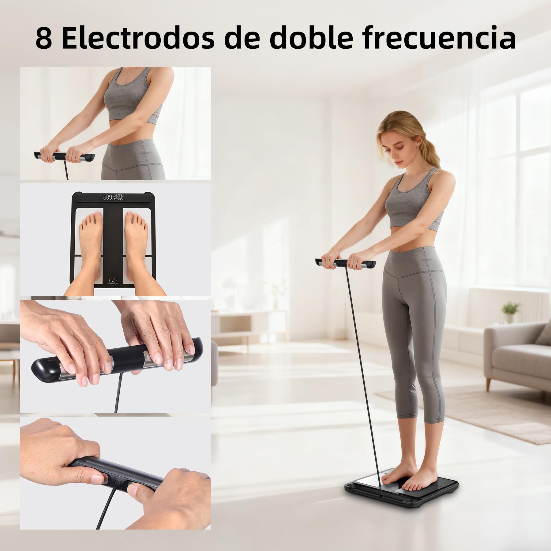 Báscula para Peso Corporal Báscula Digital de Baño con 8 Electrodos, 28 Datos Corporales Smart Weight Scale Compatible con iOS & Android, Max 400lb/180kg/28st