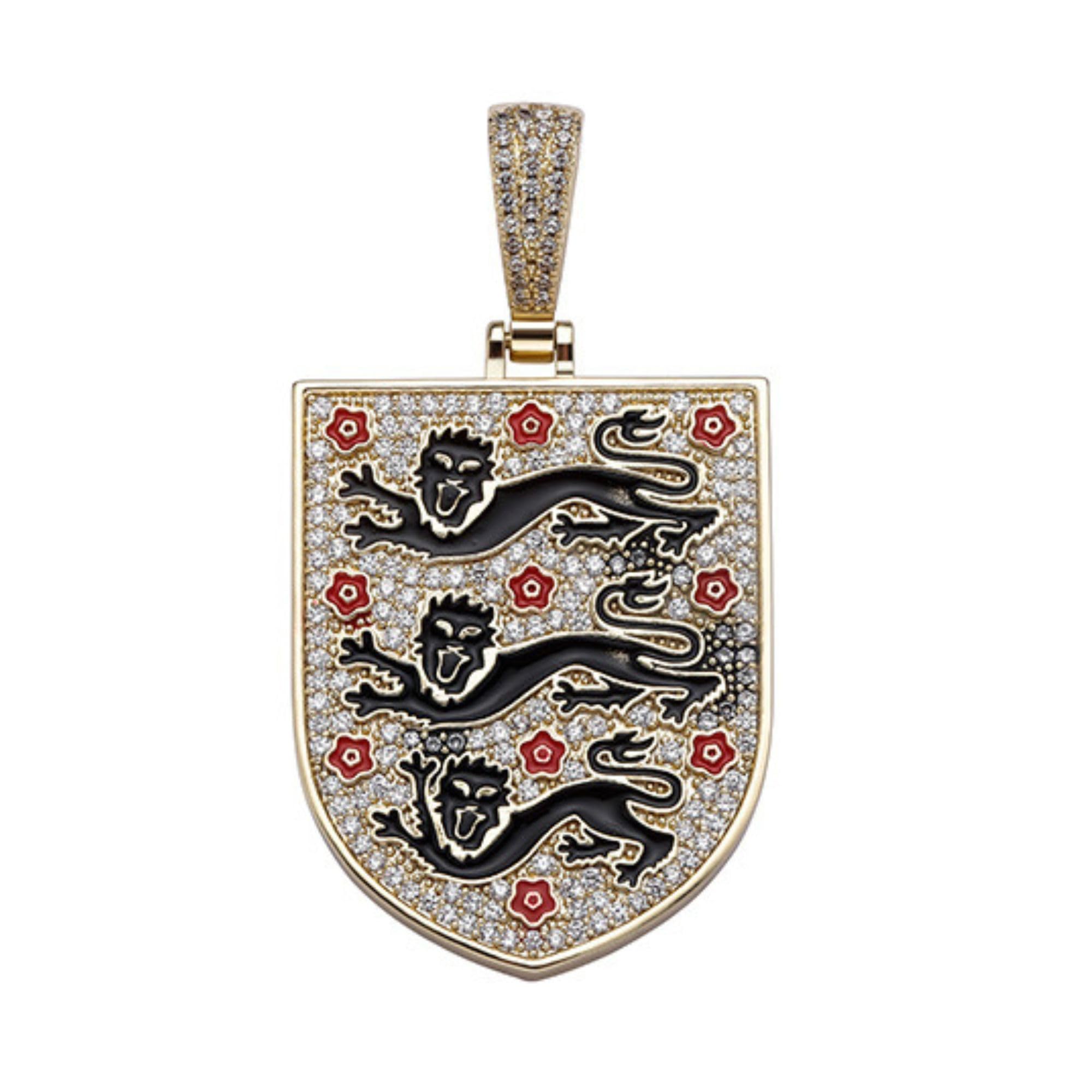 Official Football Team Pendant – 18K Gold Plated Silver Sterling 925 Pendant Badge Necklace with Cubic Zirconia Diamonds | ICED OUT | | Hip Hop| for Men & Women – Premium Football/Soccer Fan Gift – Engraved Logo | International Football League