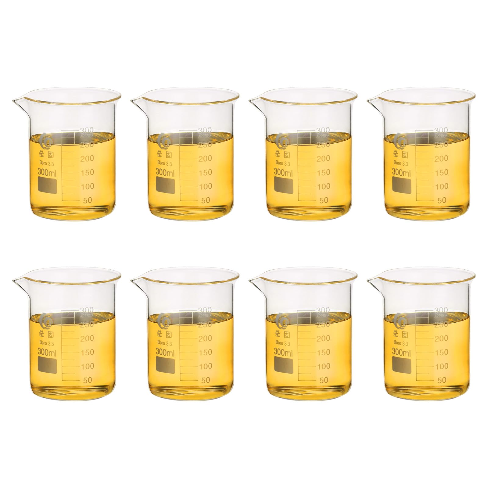 PATIKIL 300ml Becher Bas En Verre, 8Pcs 3.3 Bechers En Verre Borosilicate Gradués Avec Bec Verseur Pour Expérience De Laboratoire, Cuisine Et Pâtisserie, Transparent