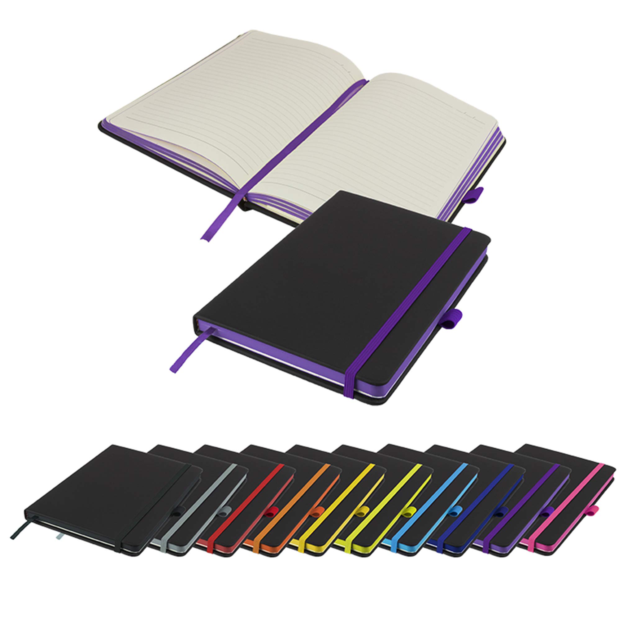 Savvy Bee Executive Contrasting paper edge A5 Notebook New Lined Hardback Journal with pen loop, elastic, ribbon, paper pocket & 196 pages Notepad Note Book Notes Diary Pad (Purple)
