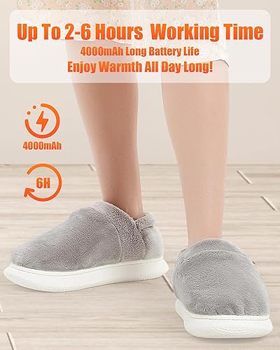 Miniatura 4 de Pantuflas térmicas - Calentador de pies para hombres y mujeres, pantuflas de calefacción eléctrica con 2 baterías de 4000 mAh, 3 niveles de