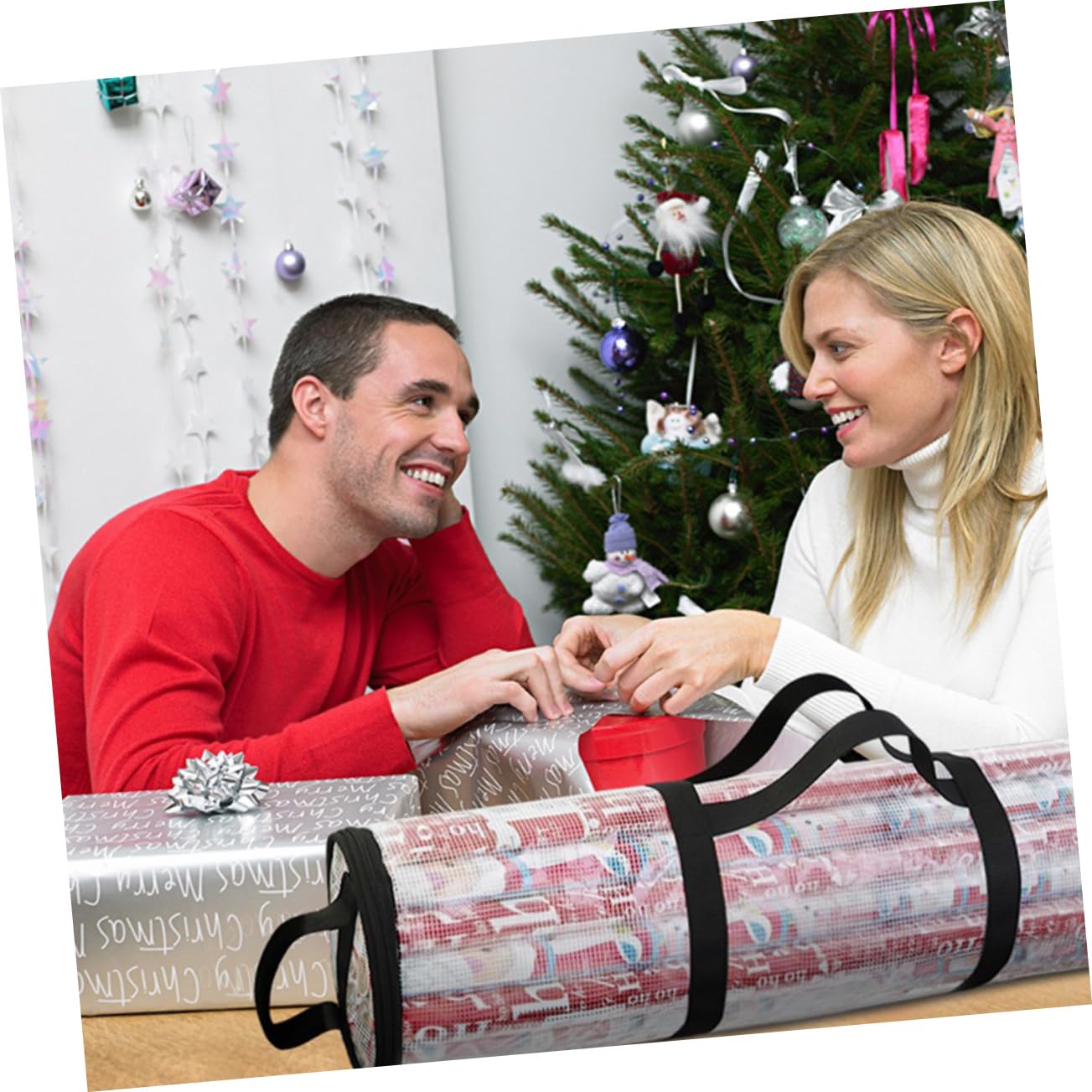 FOMIYES Gift Wrapping Paper Organizer PVC Nylon Xmas White Bag