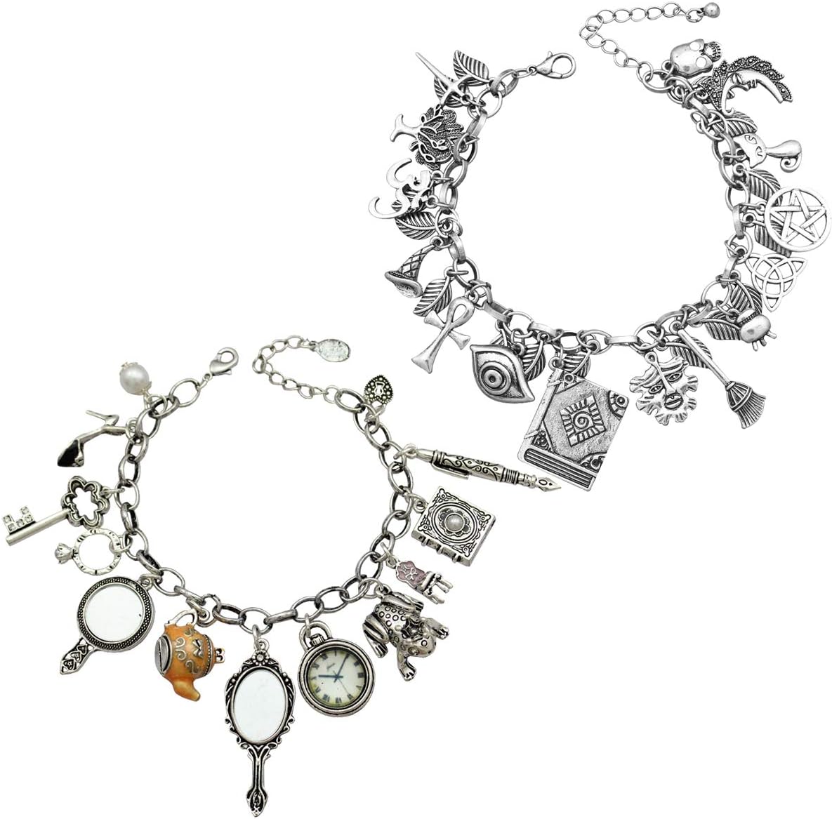 RechicGu Vintage 2pcs Fairy Tale Myth Wicca Charms Cuff Bangle Bracelets - Lucky Friendship Gifts for Women