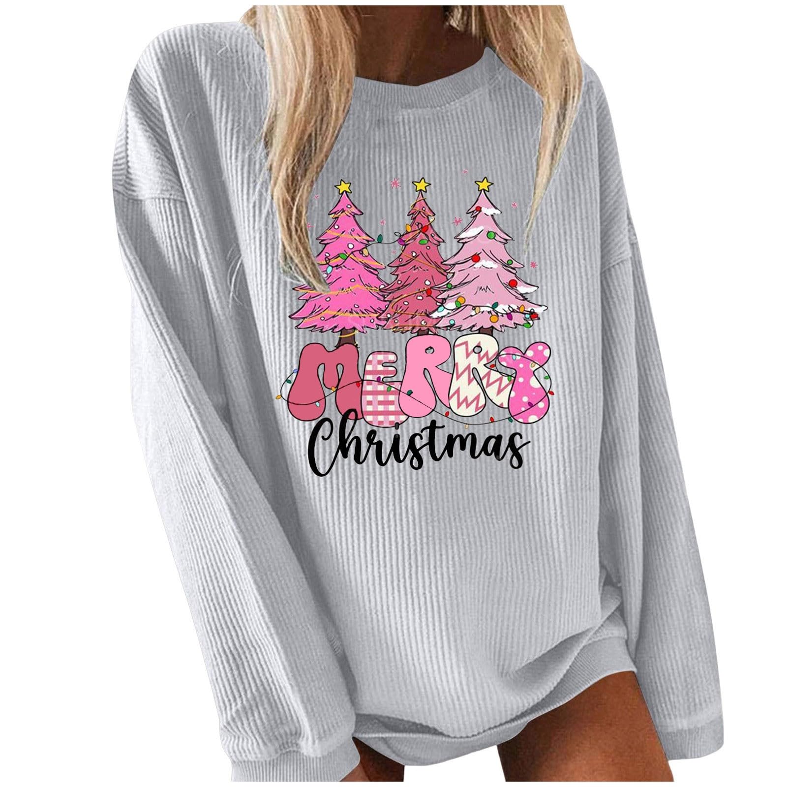 eguiwyn Merry Christmas Sweatshirt for Women Long Sleeve Oversized Crewneck Sweatshirt Pullover Top Xmas Holidays Tops