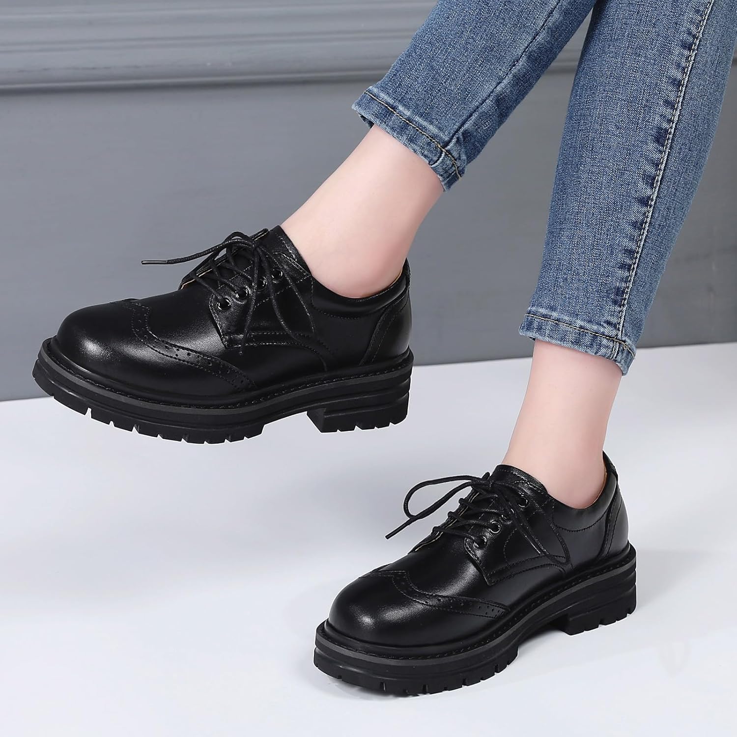 TKKAE Oxford Shoes for Women Women's Oxford Shoes Platform Classic Lace Up Loafers Comfortable Dress Business Casual Work Office Oxfords Shoe for Ladies - Image 7