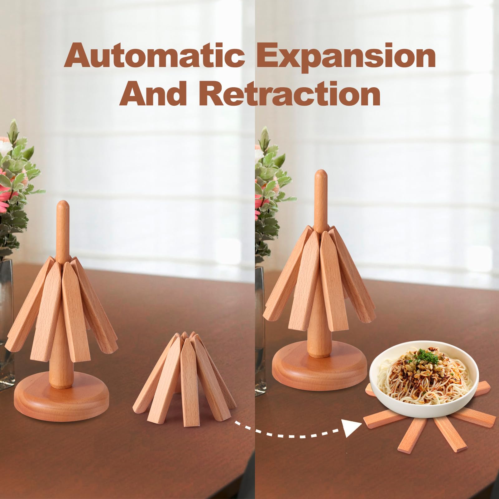 4 Sottopentola In Legno Di Noce Pieghevoli A Forma Di Albero - Tappetini Isolanti Per Piatti Caldi - Foto 6