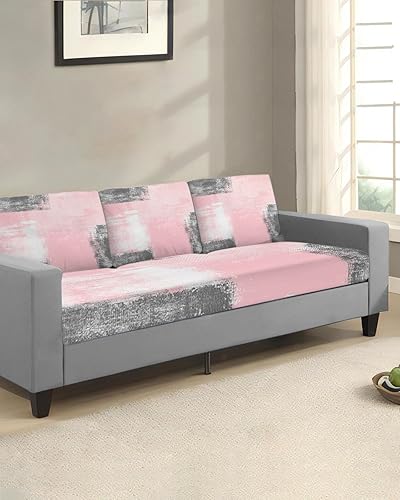 Miniatura 2 de Fundas de cojín geométricas de color rosa y gris para sofá, funda elástica para sofá con parte inferior elástica, diseño moderno de pintura al óleo