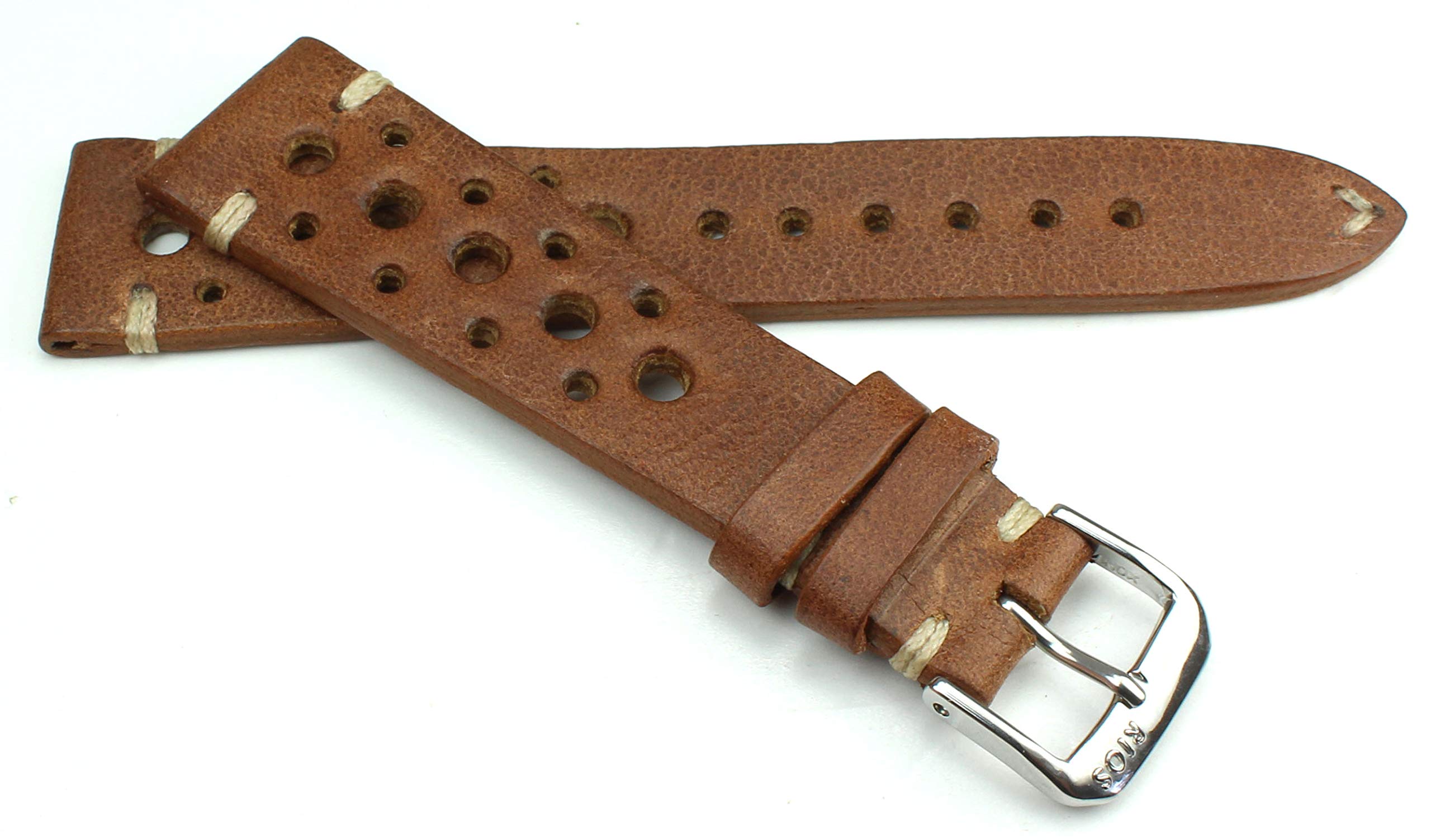 RIOS1931 Rallye Vintage Rindsleder Uhrenarmband handgemacht in Deutschland Robust 20mm braun