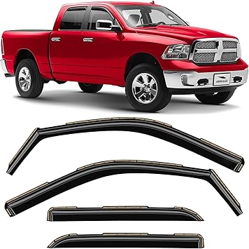 Voron Glass in-Channel Extra Durable Rain Guards for Trucks Dodge RAM 2009-2018 Crew Cab/Dodge Ram 1500 Classic 2019-2024 Crew Cab, Window Deflectors, Vent Window Visors, 4 Pieces - 220010