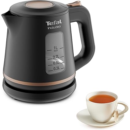 Tefal KI5338 Includeo Wasserkocher | Fassungsvermögen 1 L | Anti-Rutsch-Griff | einfach abzulesende Wasserstandsanzeige | 360°-Drehsockel | herausnehmbarer Filter | 2400 W | 23.3 x 16.6 x 20 cm