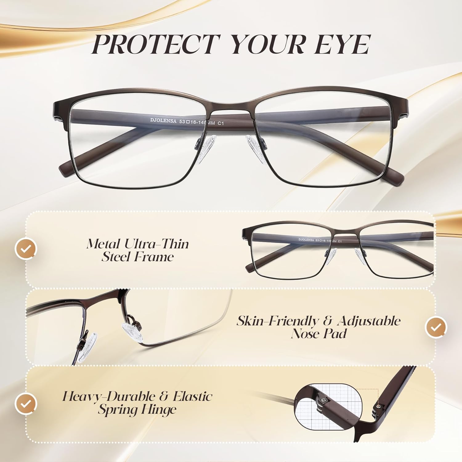 3 Pack Reading Glasses Men, Blue Light Blocking Reading Glasses 1.5, Anti Eyestrain/Glare/UV, Metal Frame Spring Hinge Computer Readers with Pouches (1.5+) - Image 3