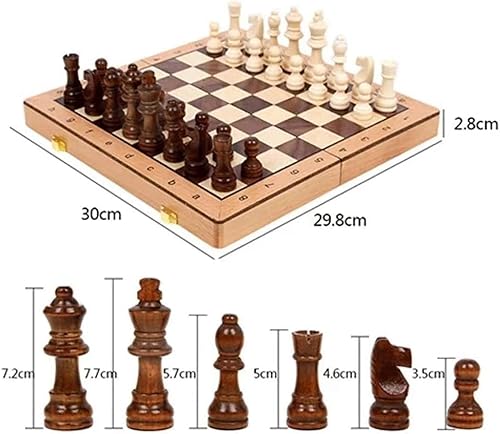Miniatura 6 de Juego de ajedrez magnético plegable de madera de viaje, juego de tablero de ajedrez con ranuras de almacenamiento, incluye 2 reinas adicionales, el