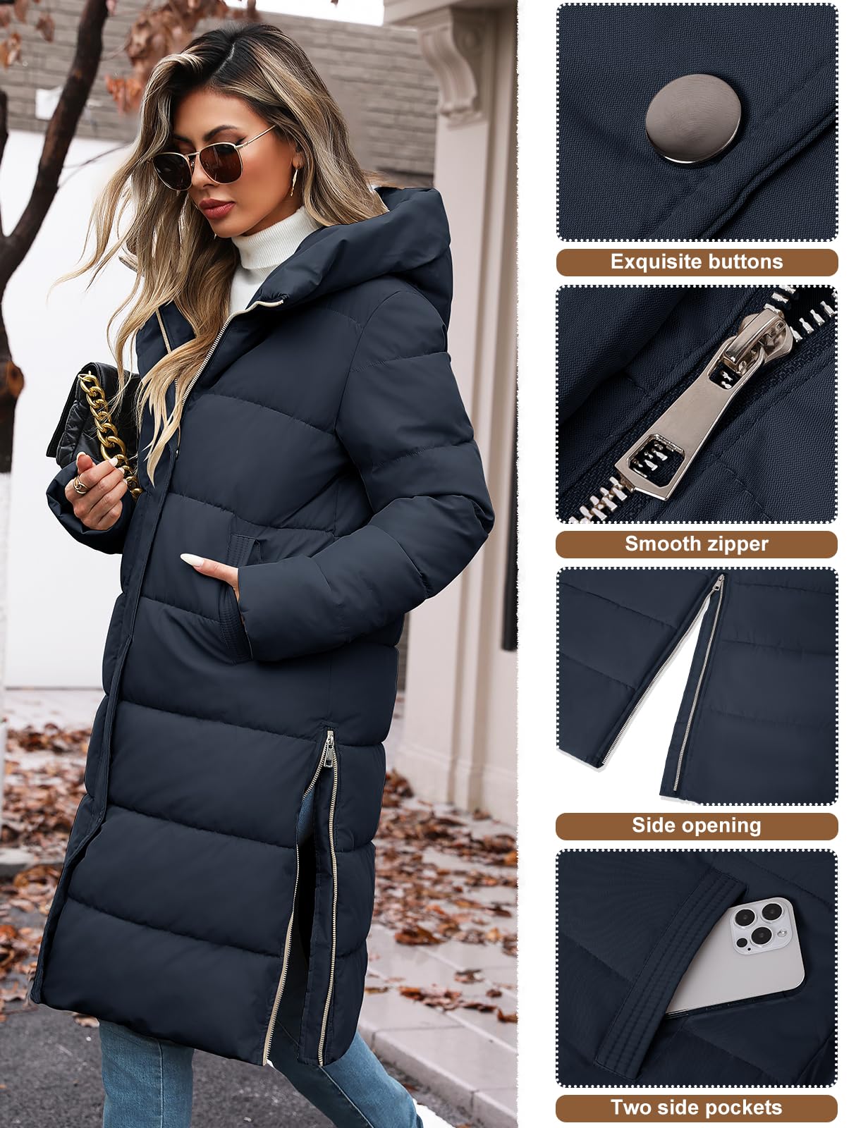 Cappotti invernali per donna-piumino con cappuccio caldo cappotto lungo invernale ispessito piumino alternativo Outwear