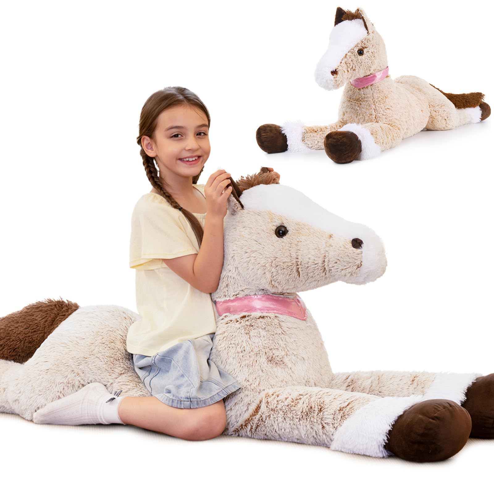 KERTA 59inches Oversize Horse Stuffed Animal, Riding 5ft Giant Stuffed Mustang Farm Plush Toy, Hugging Soft Horse Plush Body Pillow for Kids Adult
