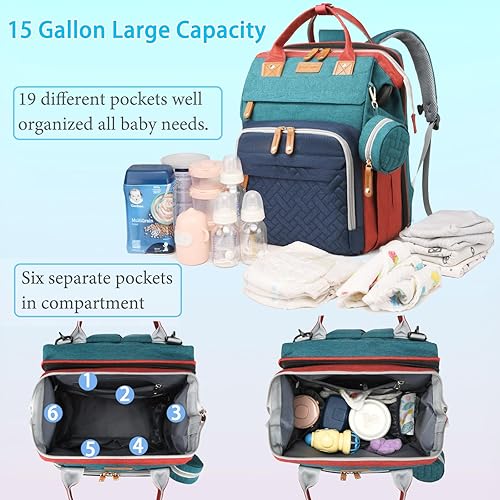 Miniatura 24 de Jeryswet Bolsas de pañales para bebé con cambiador, mochila impermeable de gran capacidad para madres y papás con puerto de carga USB y correas