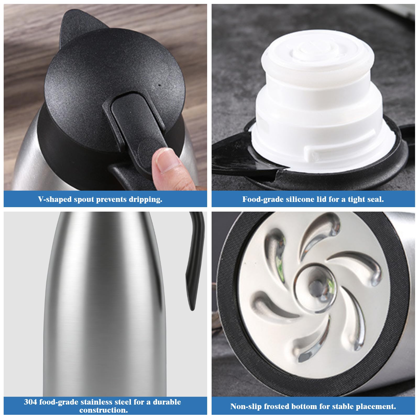 2L Bouteille Carafe Isotherme en Acier Inoxydable, Pichet Isotherme, Prévention Des Fuites pour Les Bouilloires, Les Théières pour Boissons Chaudes ou Froides