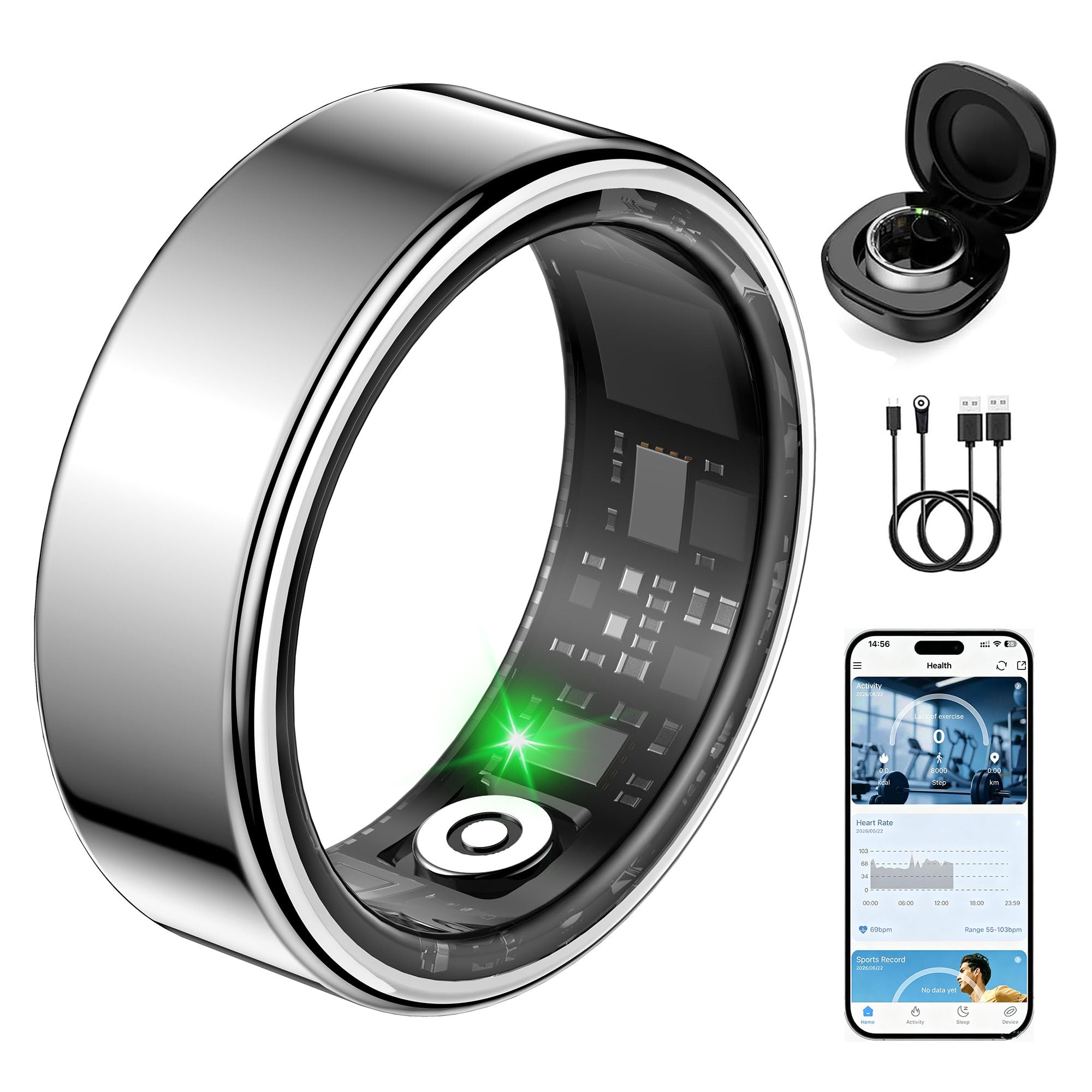 TERRALAB 2.0 Smart Ring,iOS & Android Compatible,IP68 Waterproof,Sports/Stress/Blood Oxygen/Heart Rate/Sleep Health Monitoring for Women&Men, with a Charging Case,No Subscription Fee (Sliver, 8)-picture-26