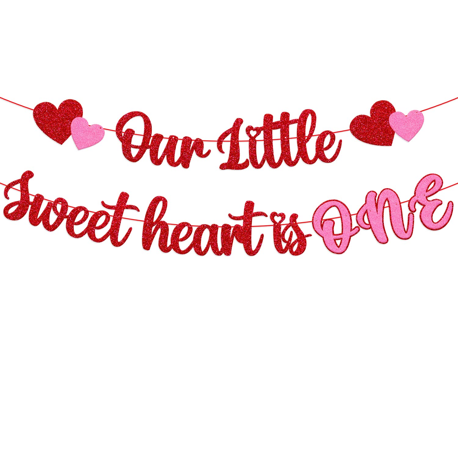 Our Little Sweetheart Is One Banner Valentine’s Day 1st Birthday Banner Happy Valentine’s Day Theme for One Year Old Kids Boy Girl First Birthday Party Supplies