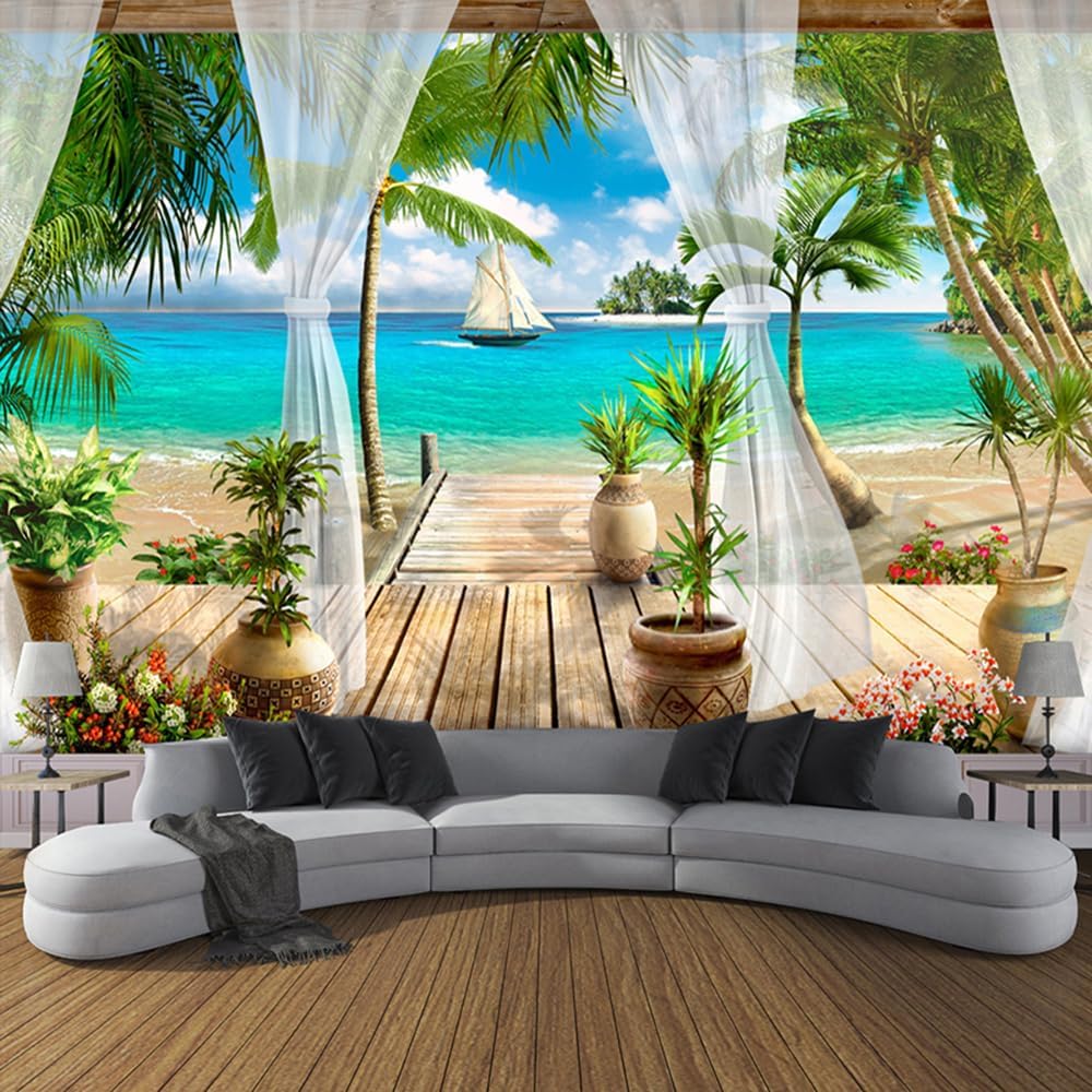 Balcony Sandy Beach Wall Mural Wallpaper for Bedroom Living