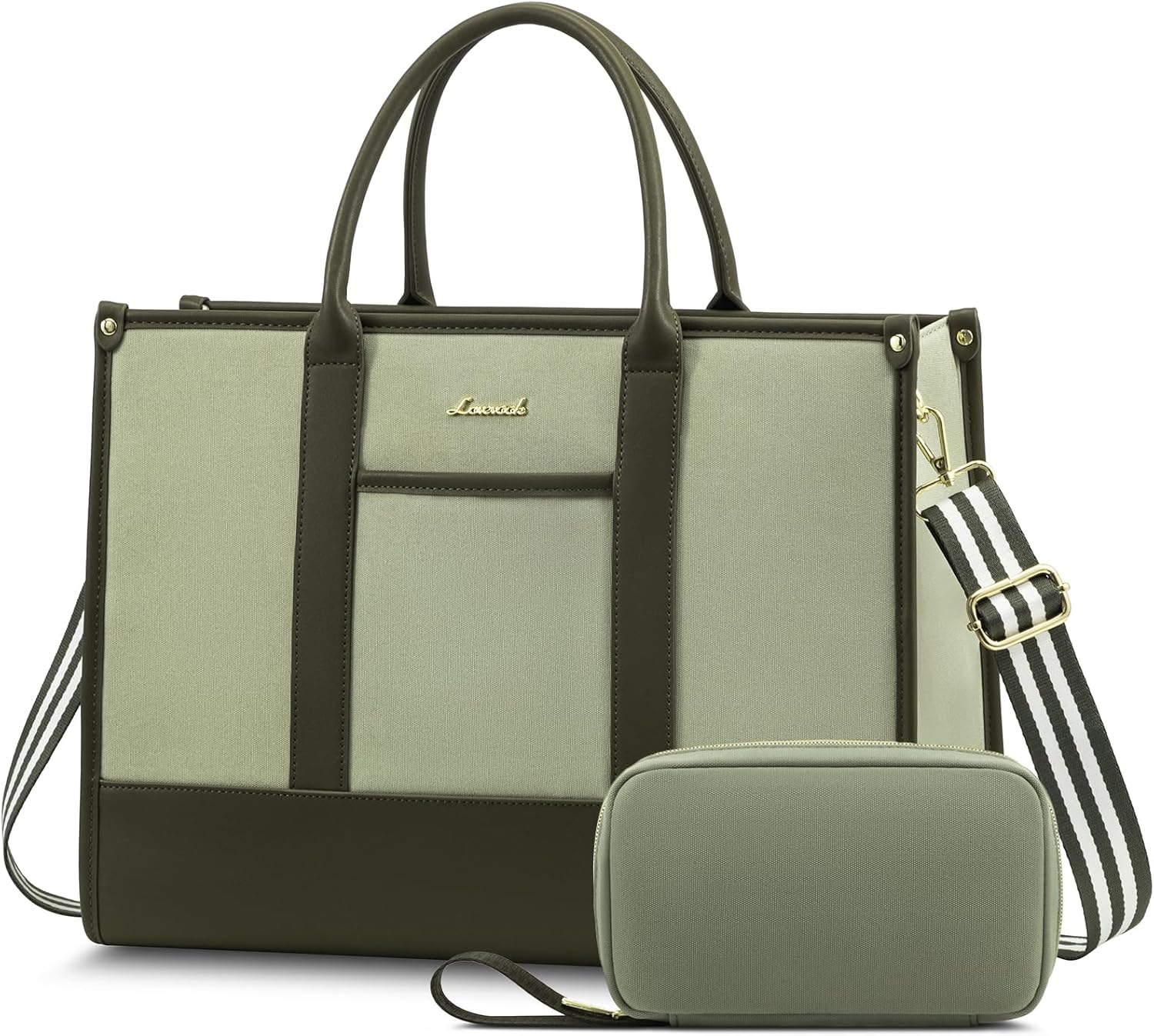 LOVEVOOK Laptop Tote Bags for Women Canvas Work Bag 15.6 inch Large Professional Teacher Purse Lightweight Computer Bag Briefcase Business Office, Green-black