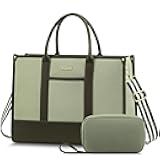 LOVEVOOK Laptop Tote Bags for Women Canvas Work Bag 15.6 inch Large Professional Teacher Purse Lightweight Computer Bag Briefcase Business Office, Green-black