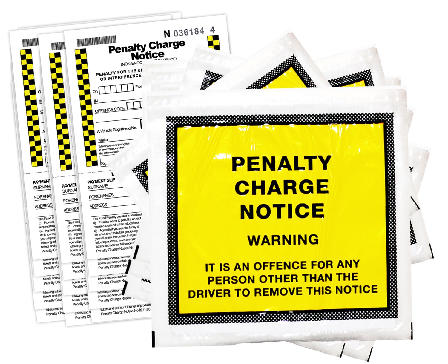 WARNING! Extremely Realistic - Pack of 15 Fake Joke Parking Tickets Prank Fine & 15 Official Penalty Charge Notice Wallets - STOP Unauthorised Parking - Makes a Great Birthday Surprise Gift