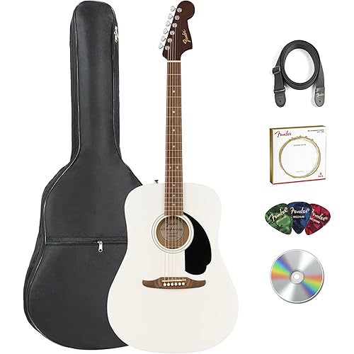 Fender California Redondo Acoustic Guitar - White Bundle with Gig Bag, Strap, Strings, Picks, and Austin Bazaar Instructional Video