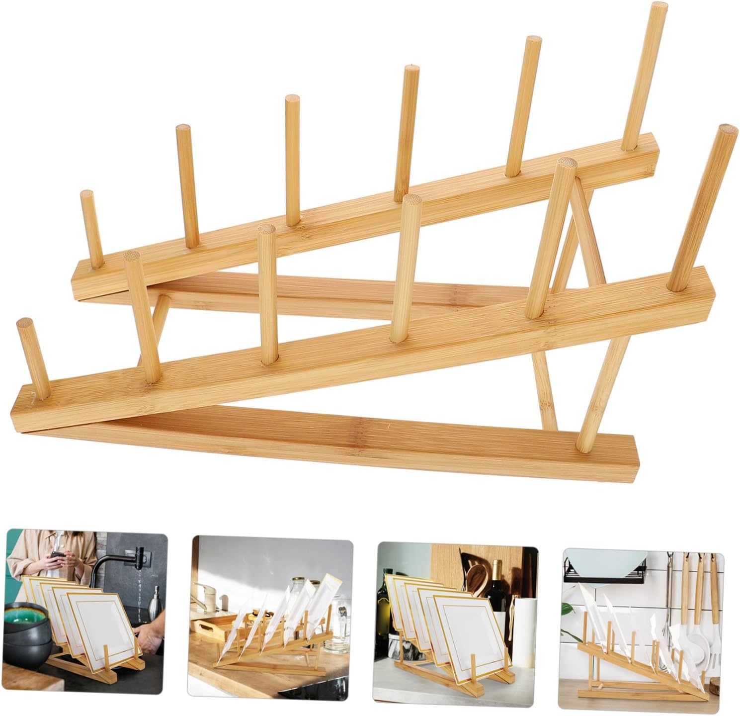 VOSAREA Bamboo Dish Drying Rack Plate Storage Shelf for Kitchen Cabinets