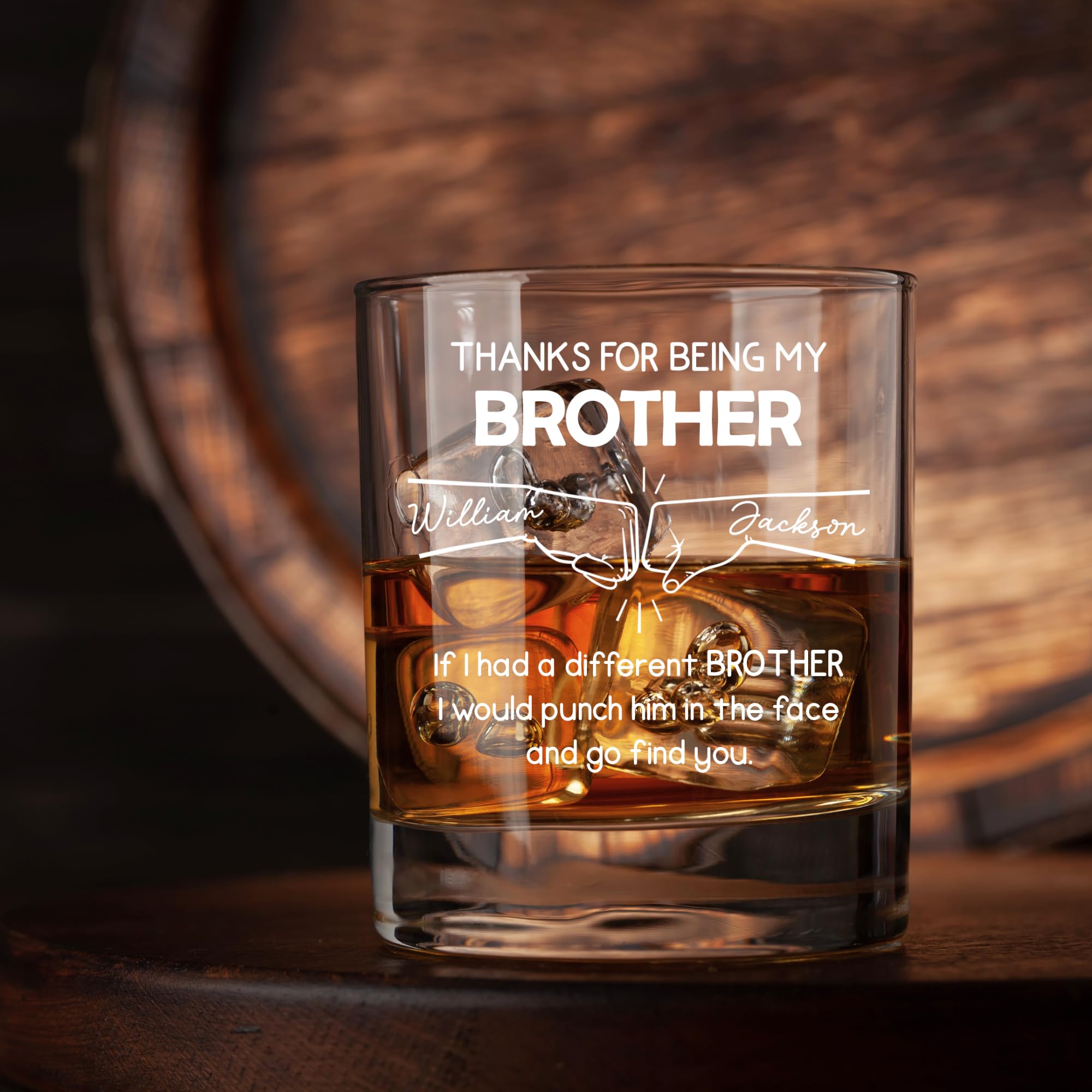 Wrappiness Thanks For Being My Brother Personalized Whiskey Glass, Funny Gift for Brothers Birthday Keepsake, Men's Day Gift for Him, Male Friendship Custom Name Alcohol Glass