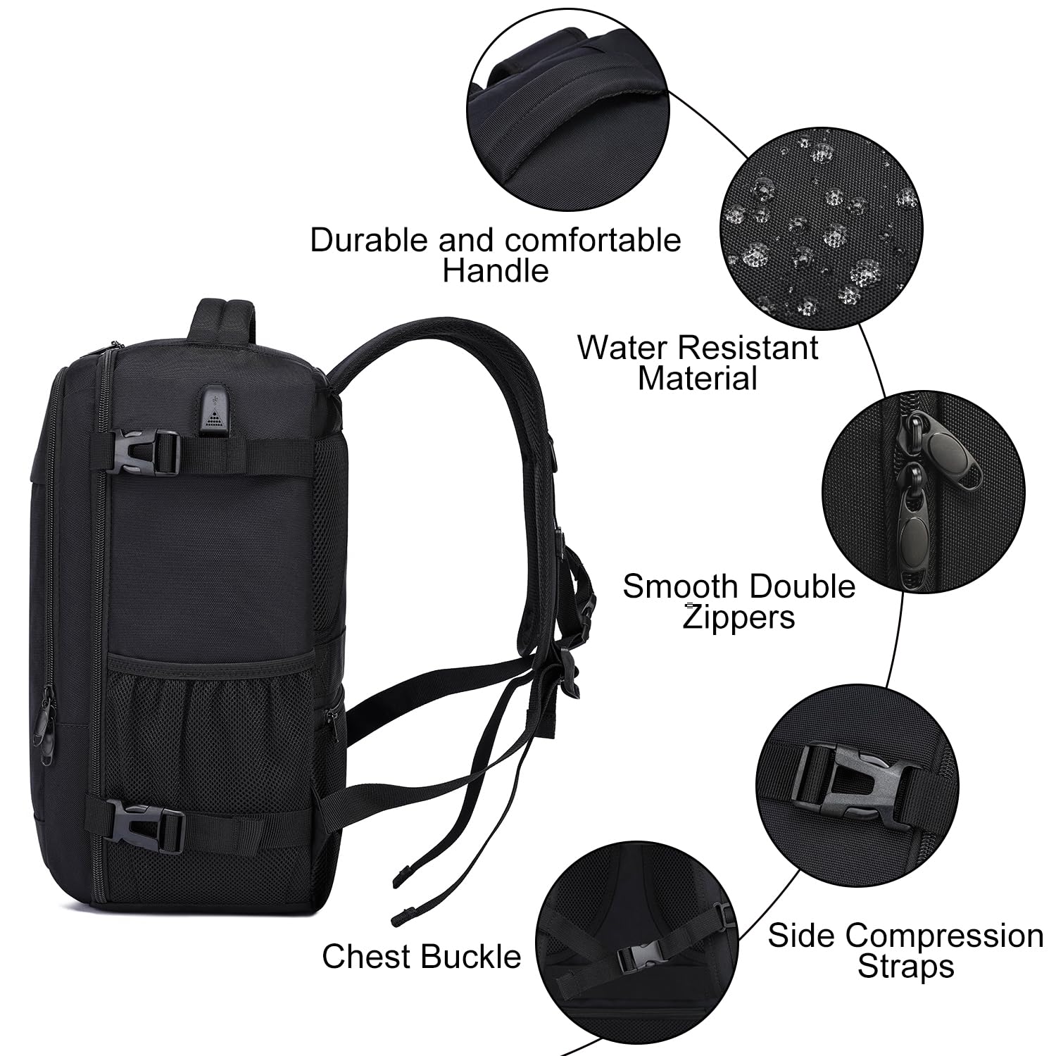 Zaino 40x30x20 per Ryanair Bagaglio a Mano per Wizzair Eurowings Zaino da Viaggio Aereo 24L Borsa da Cabina per Voli,14 Pollici Zaino Porta PC con Caricatore USB Zaino da Viaggio per Donna Uomo,Nero