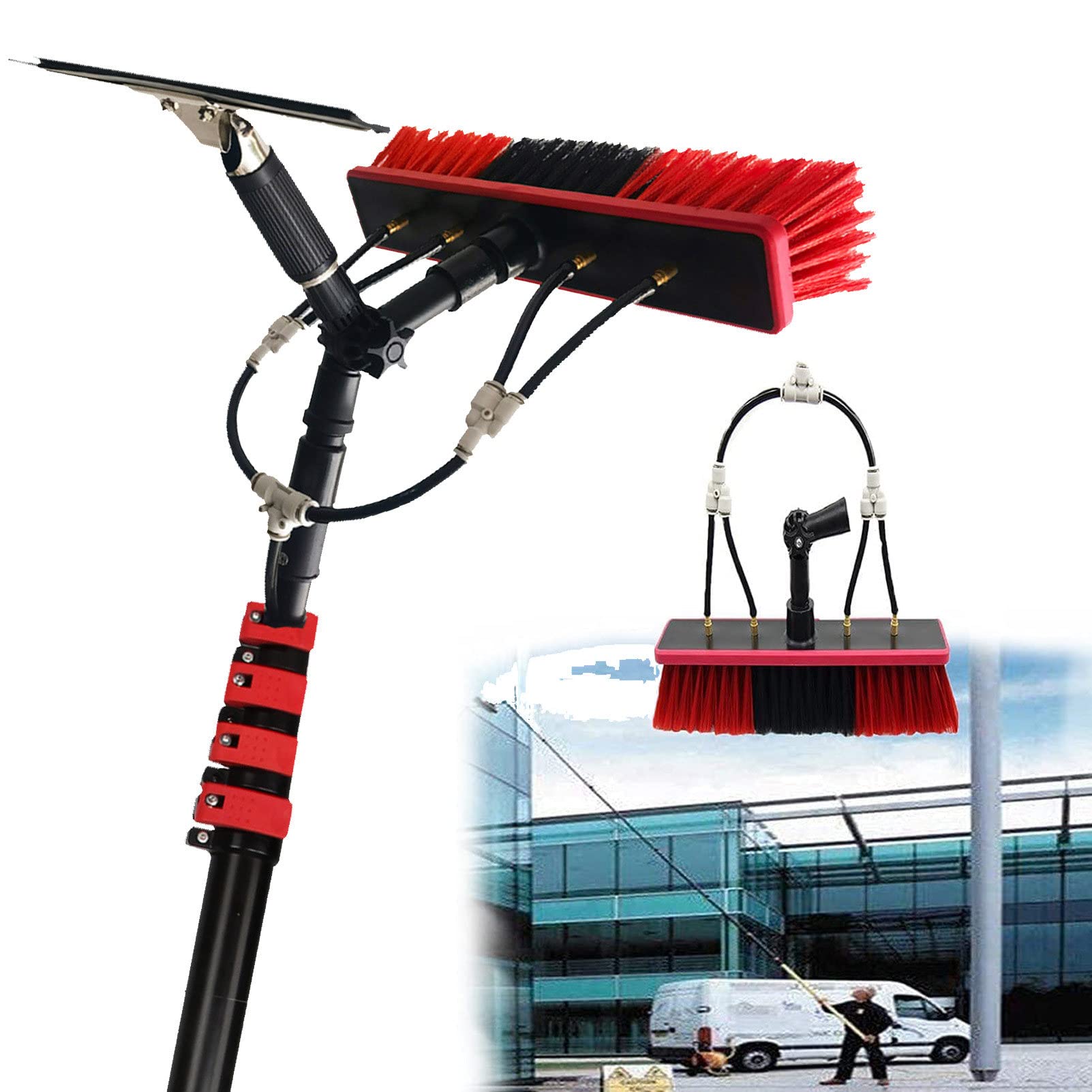Tige de nettoyage de vitres hydro avec raclette et tuyau 20m pour panneaux solaires