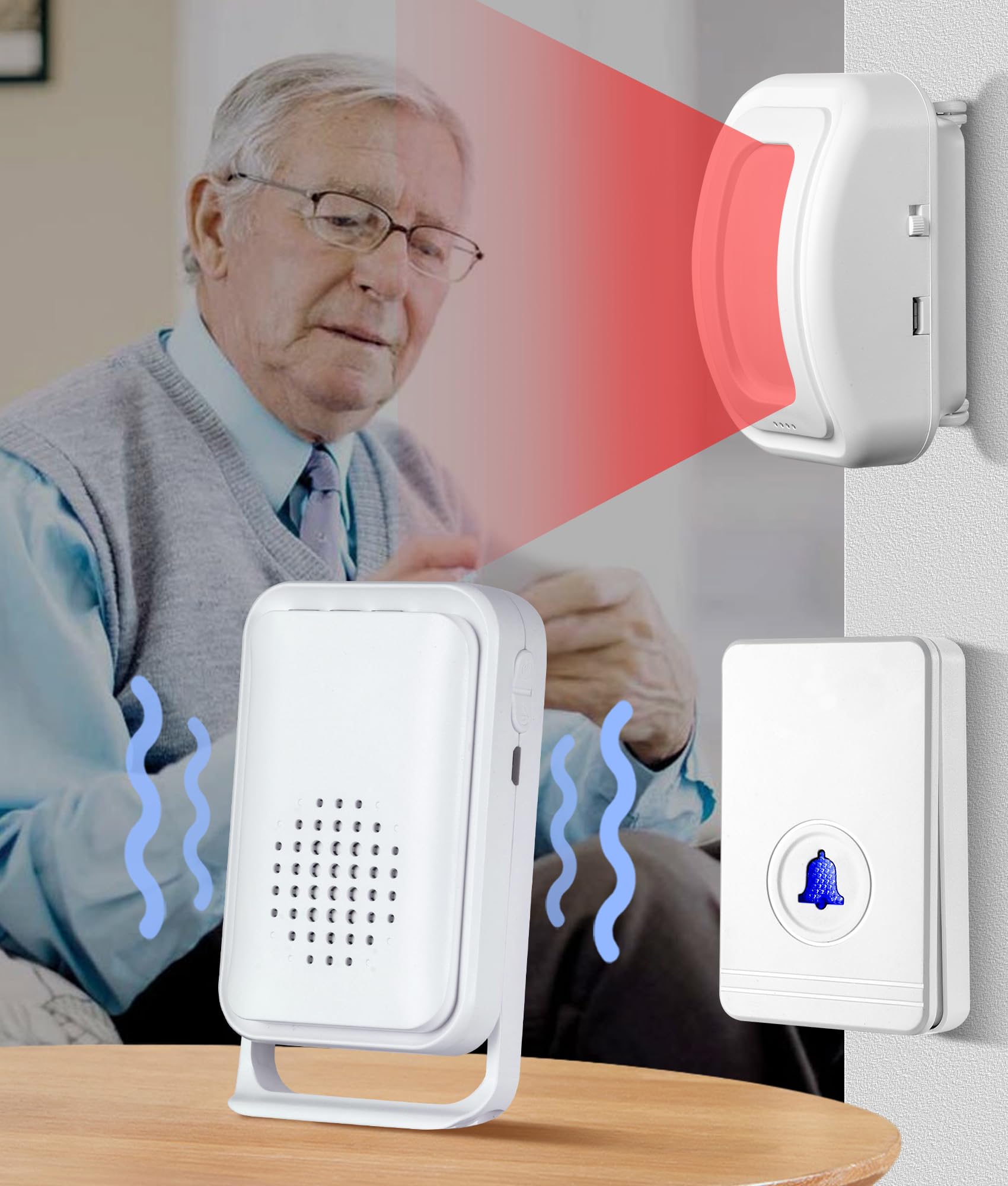 Allarme da letto 2025 per pazienti anziani con demenza, allarme wireless per letto e cercapersone con rilevamento di cadute (1 sensore + 1 ricevitore + 1 cercapersone)