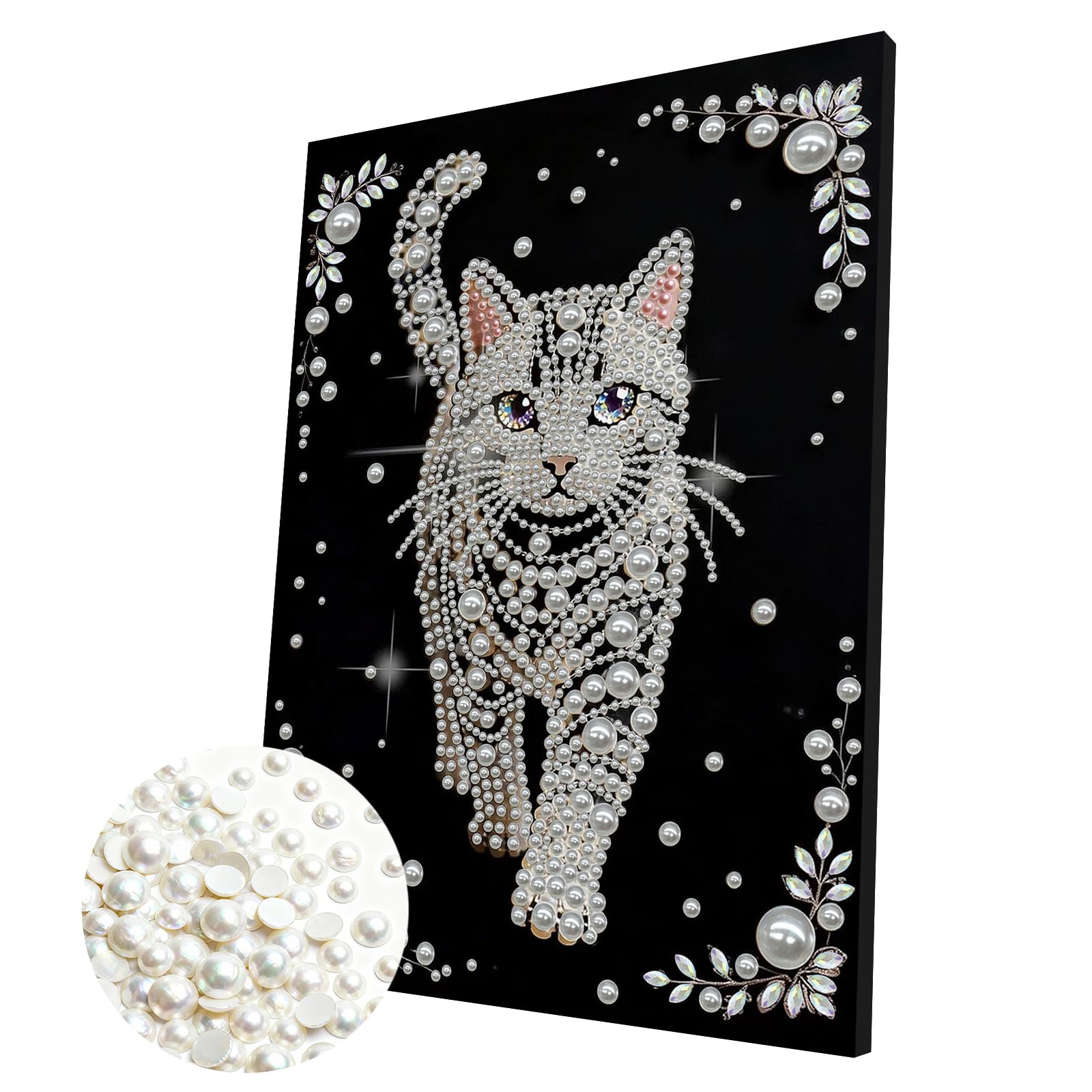 DIY Pearl Painting Kit with Wooden Frame, 3D Plastic Pearl Gemstone Ocean Art Craft for Adults Beginners, Diamond Art Kits for Adults, Home Wall Decor Ready Gift for Women(Cat)(30 * 40cm)