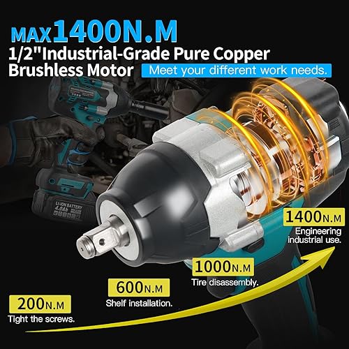 Miniatura 2 de Llave de impacto inalámbrica, 1040 pies-libras (1400 N.m), pistola de impacto de 12 pulgada, taladro de impacto de 21 V de alto par de 2500 RPM con