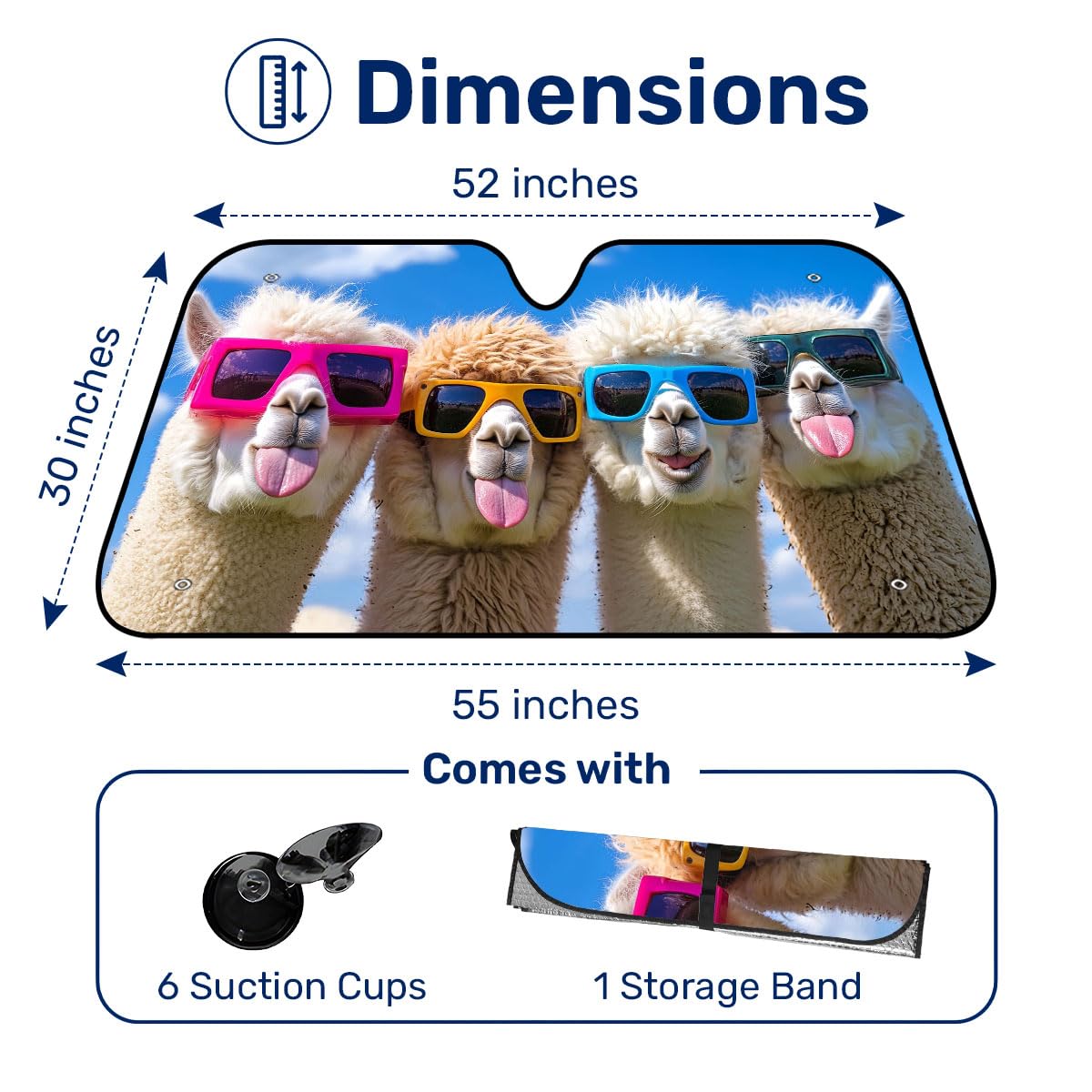 GENANY Funny Llama Windshield Sun Shade for Car SUV Truck (55x30 Inches), Sun Shade Windshield, Shades for Front Windows, Sunshade for Car Windshield, Protector Blocks UV