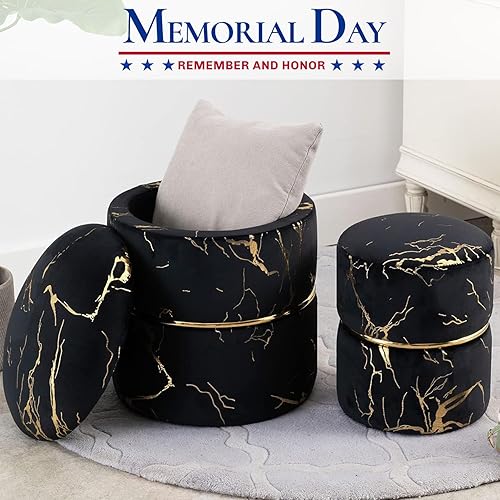 Miniatura 5 de Furnimart Taburete de tocador para el hogar, taburete otomano de terciopelo para almacenamiento, asiento tapizado con anillo chapado en oro, paquete