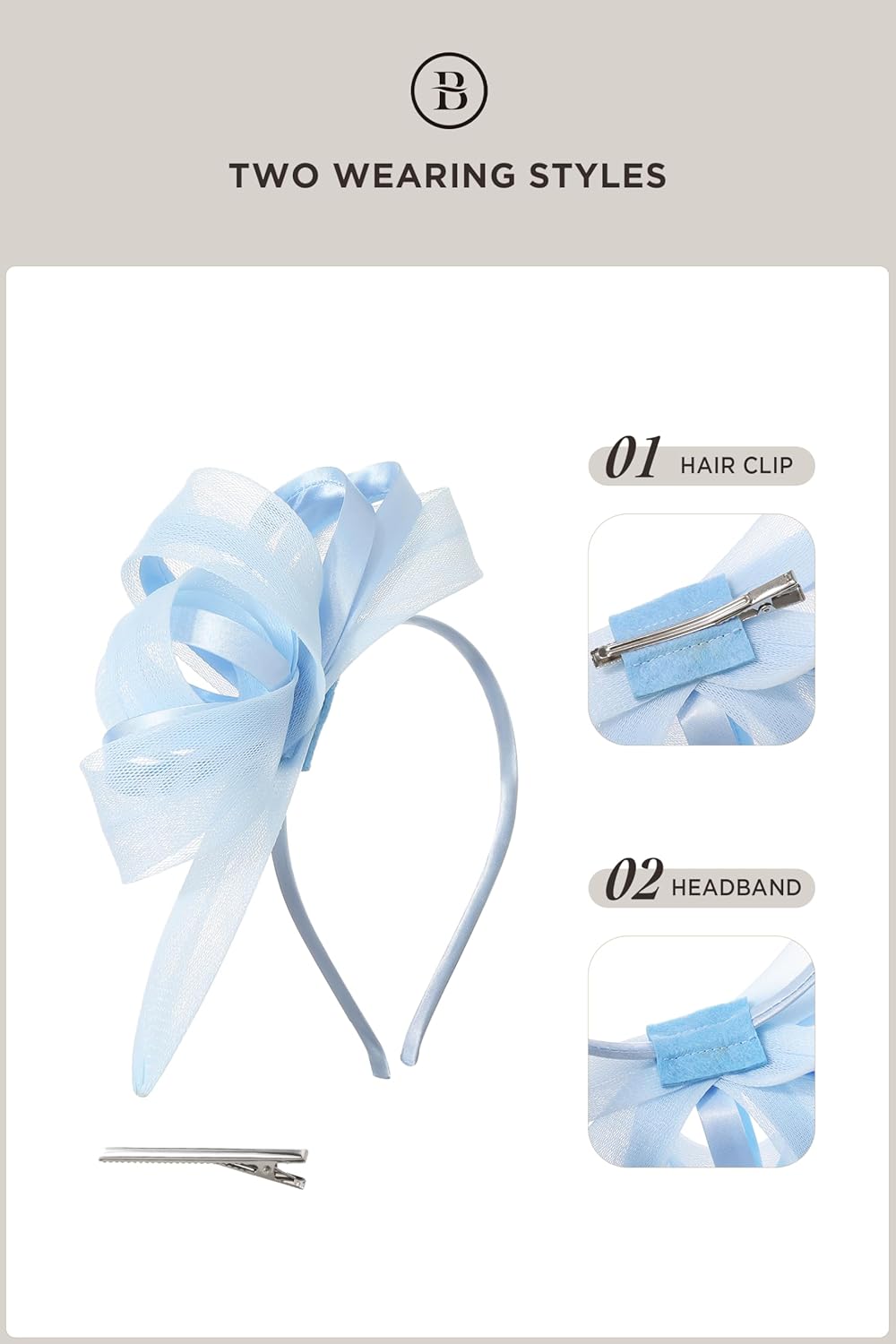 BABEYOND Fascinator Hats for Women - Tea Party Kentucky Ribbon Headband Derby Bridal Wedding Tulle Headpiece with Hair Clip - Image 6